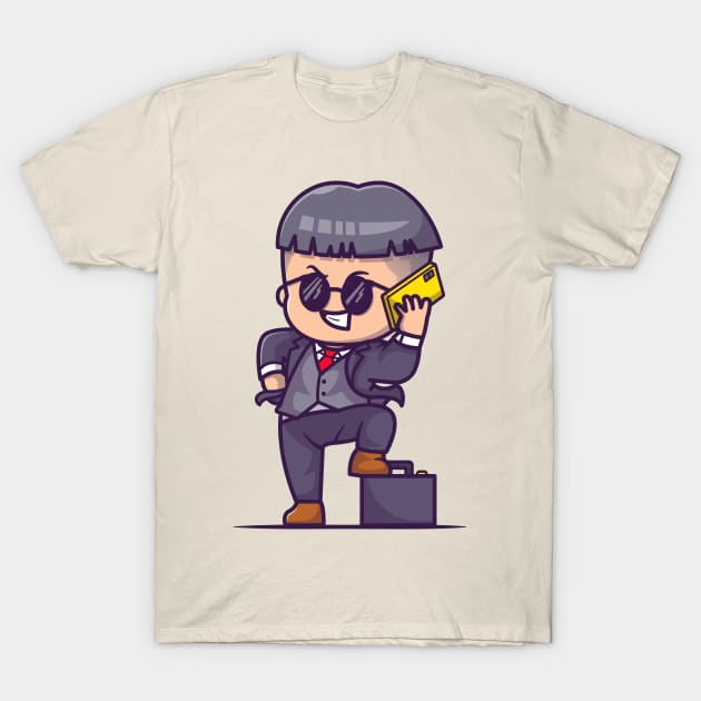 Cute Businessman Talking With Phone Cartoon T-Shirt by Catalyst Labs